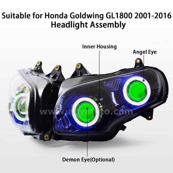 021 Headlight Honda Gl1800 Goldwing 2001-2016 Led Angel Halo Eyes Hid Lamp Green-4